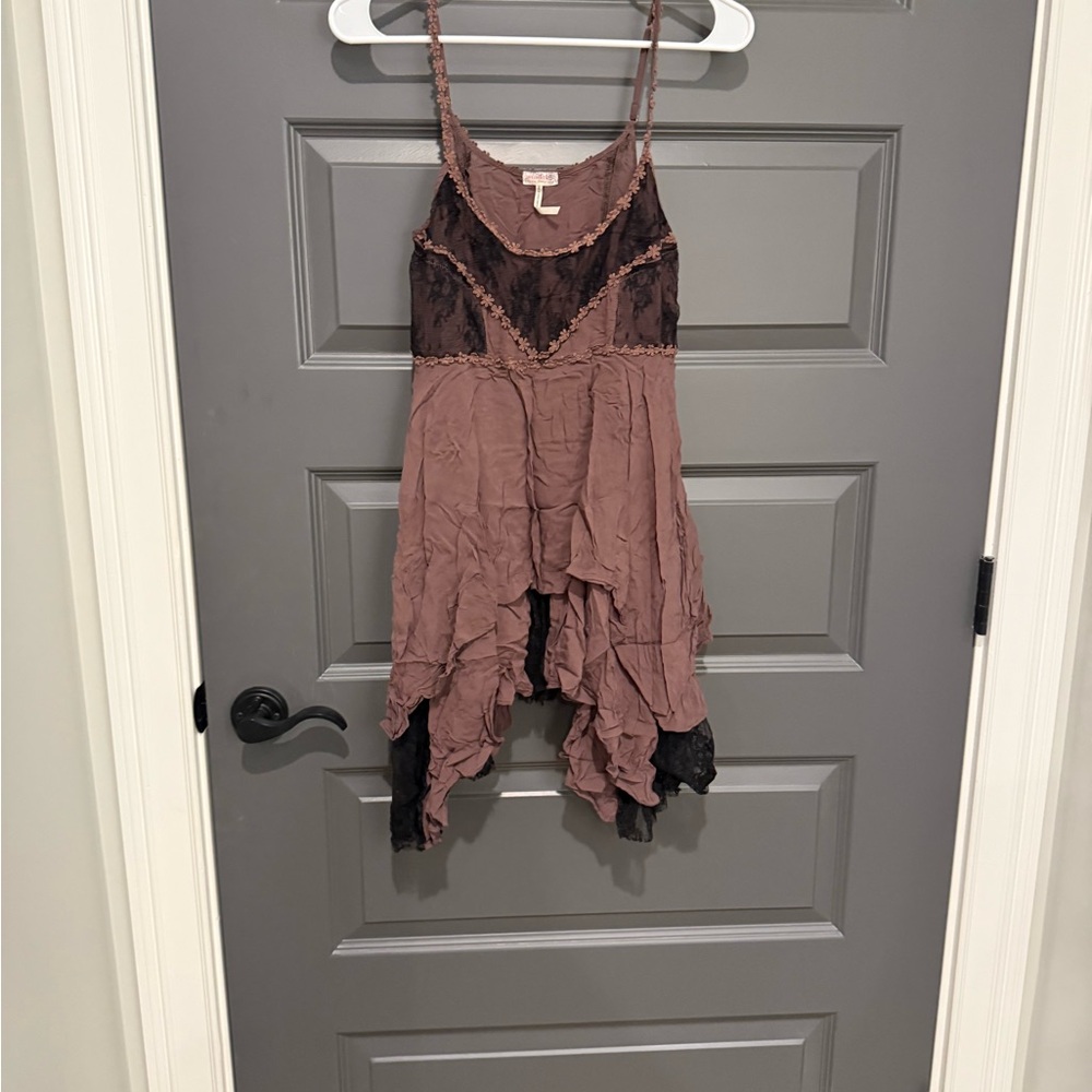 Free People Intimates Lace Trim Layered Asymmetrical Tank Tunic